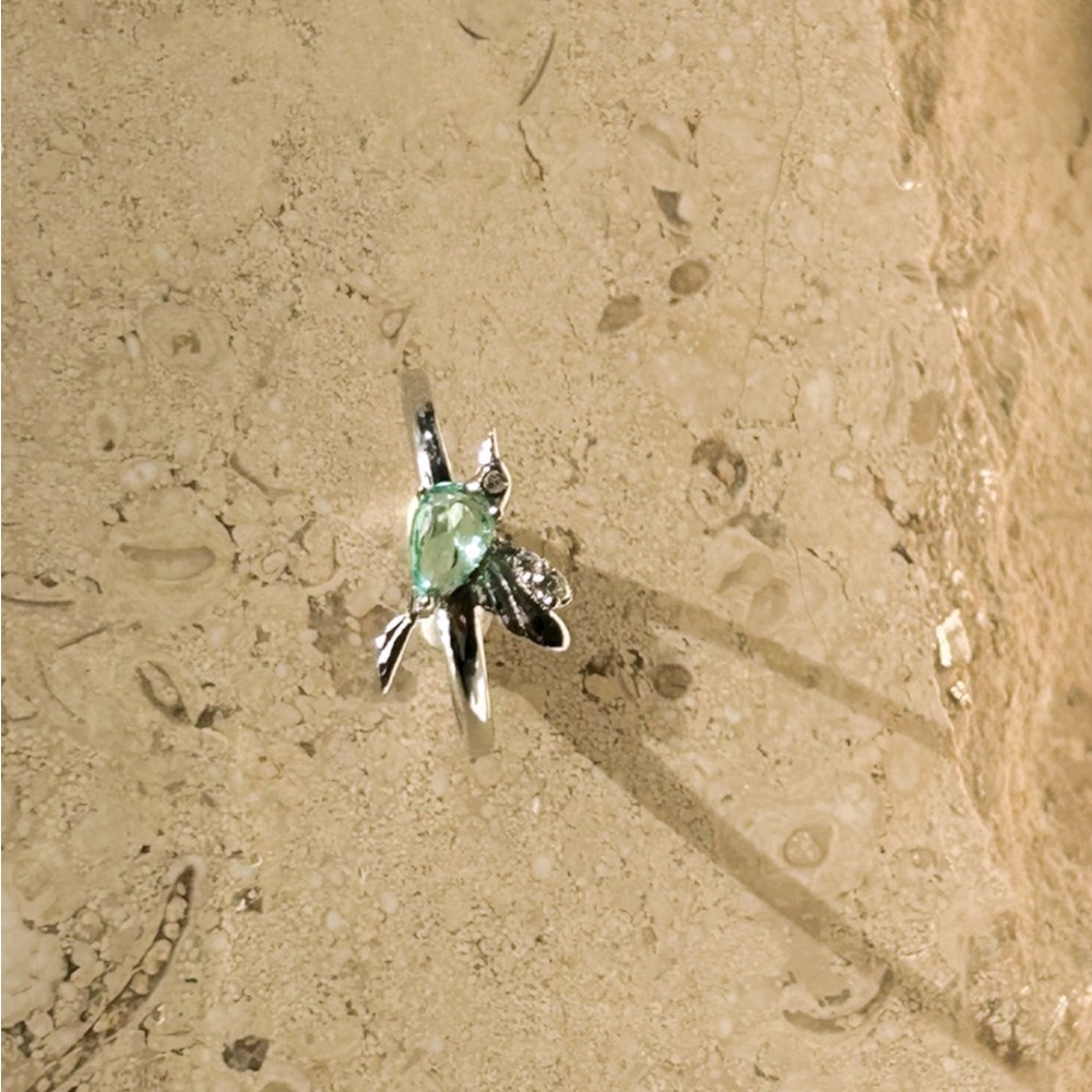 Sterling Silver Hummingbird Adjustable Ring with Green Gemstone